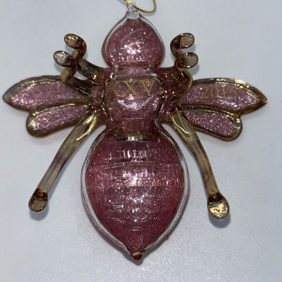 New in box Joan Rivers blown glass bee ornament pink XXV 2015 - Picture 7 of 8